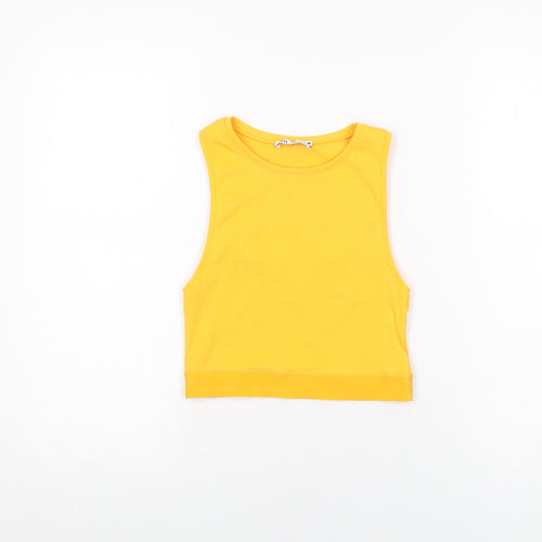 Zara Womens Orange Cotton Cropped T-Shirt Size S Round Neck