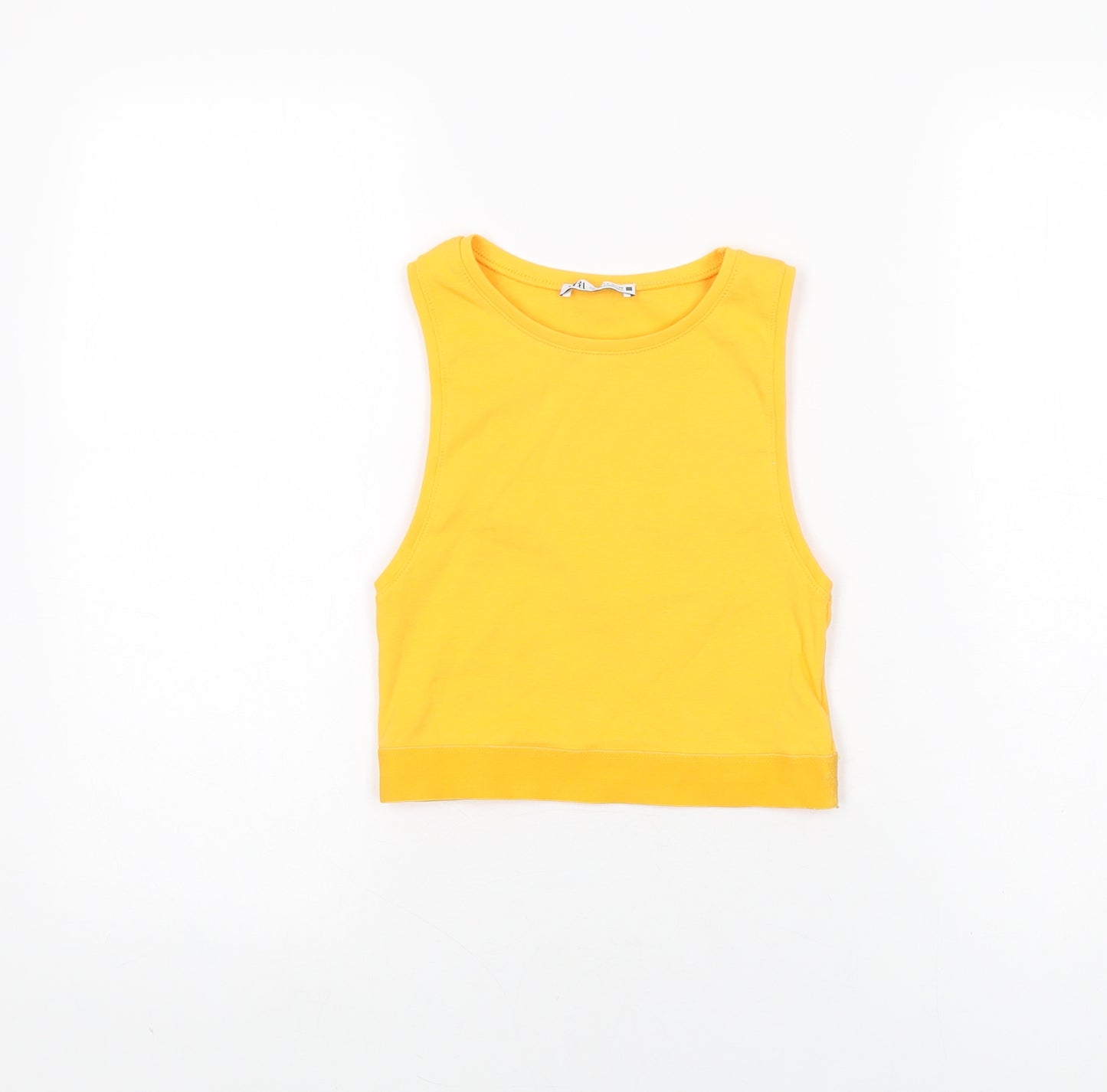 Zara Womens Orange Cotton Cropped T-Shirt Size S Round Neck