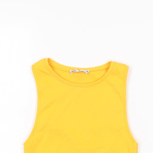 Zara Womens Orange Cotton Cropped T-Shirt Size S Round Neck