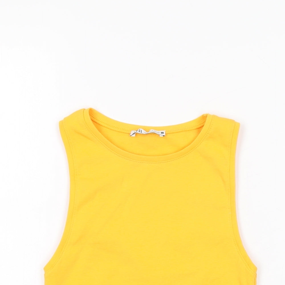 Zara Womens Orange Cotton Cropped T-Shirt Size S Round Neck