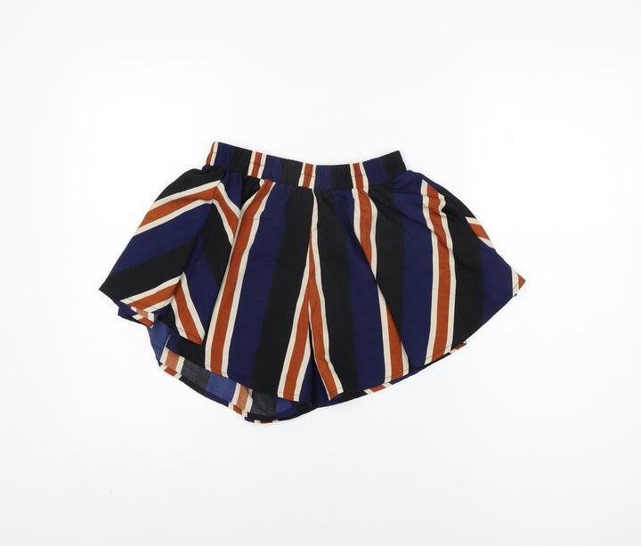 PRETTYLITTLETHING Womens Black Striped Polyester Skort Skirt Size 6