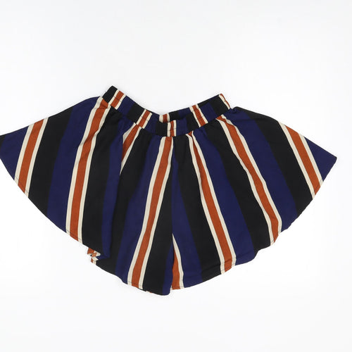 PRETTYLITTLETHING Womens Black Striped Polyester Skort Skirt Size 6