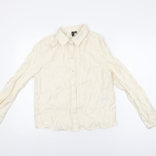 VERO MODA Womens Ivory Viscose Basic Button-Up Size S Collared