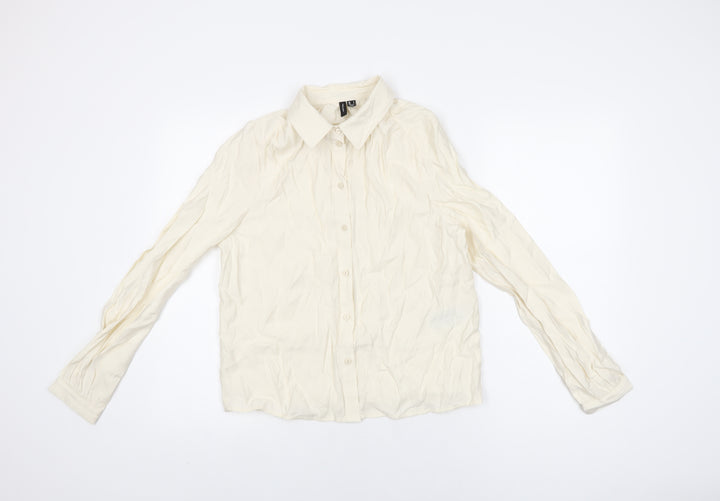 VERO MODA Womens Ivory Viscose Basic Button-Up Size S Collared