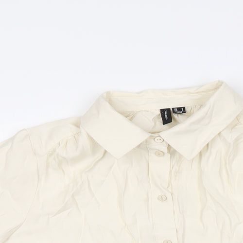 VERO MODA Womens Ivory Viscose Basic Button-Up Size S Collared