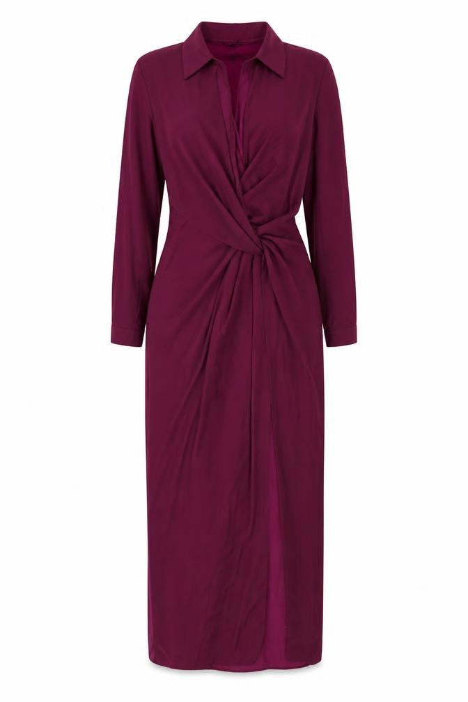 Front view of Missguided women’s purple polyester maxi, size UK 8, collared zip