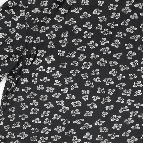 Marks and Spencer Womens Black Floral Polyester Basic T-Shirt Size 6 High Neck
