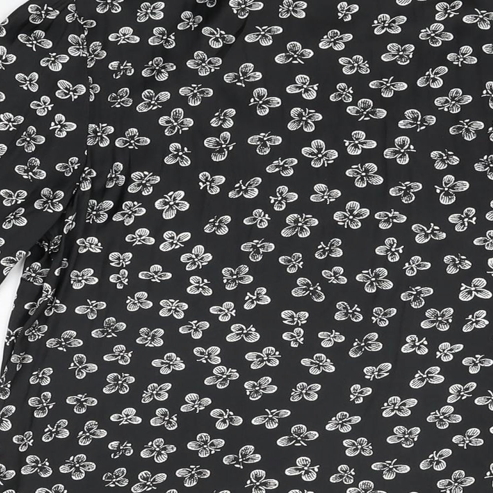 Marks and Spencer Womens Black Floral Polyester Basic T-Shirt Size 6 High Neck