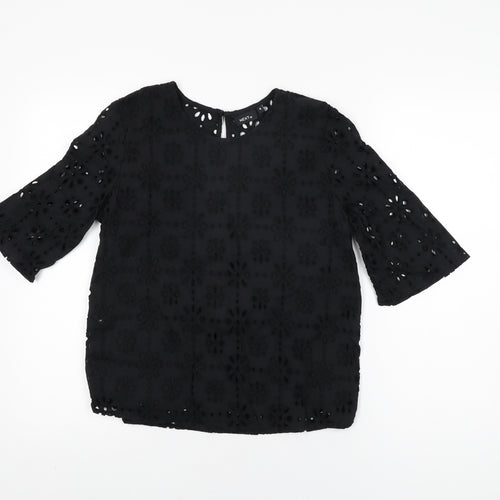 NEXT Womens Black Floral Cotton Basic T-Shirt Size 8 Round Neck