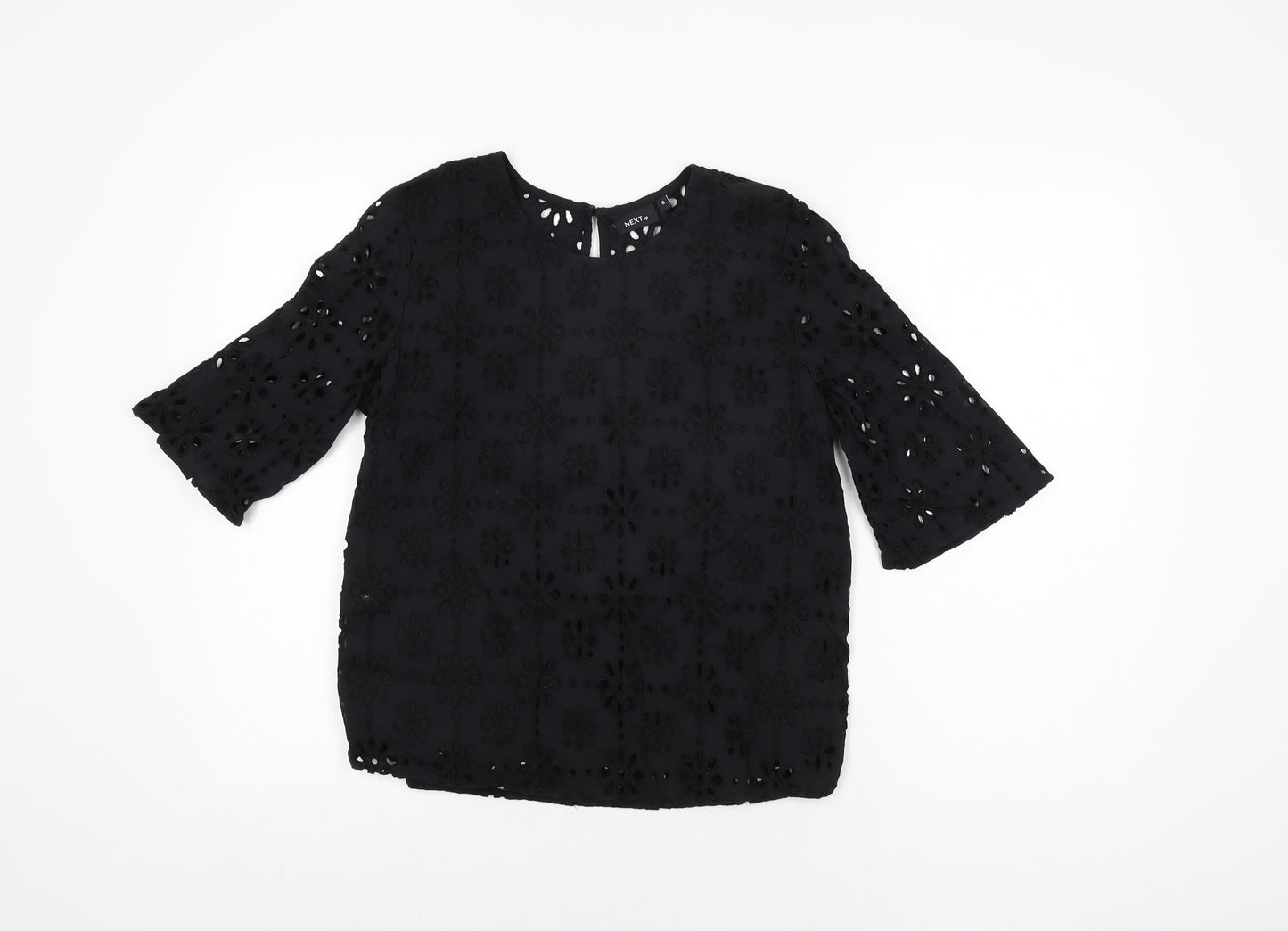 NEXT Womens Black Floral Cotton Basic T-Shirt Size 8 Round Neck