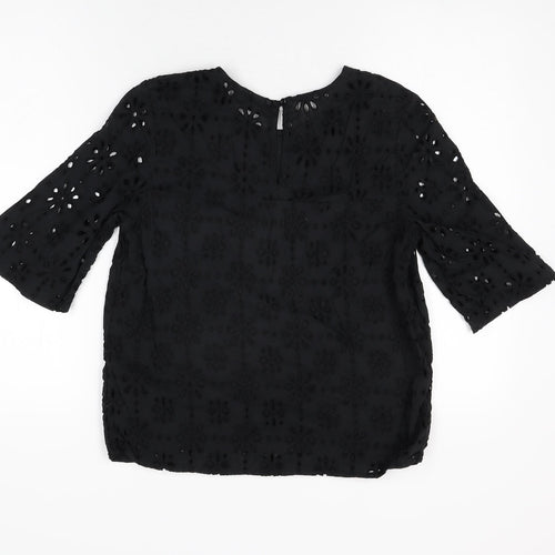 NEXT Womens Black Floral Cotton Basic T-Shirt Size 8 Round Neck