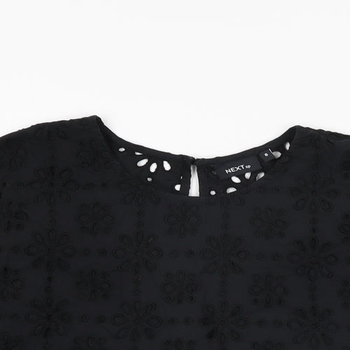 NEXT Womens Black Floral Cotton Basic T-Shirt Size 8 Round Neck