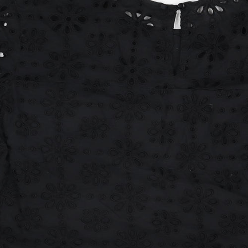 NEXT Womens Black Floral Cotton Basic T-Shirt Size 8 Round Neck
