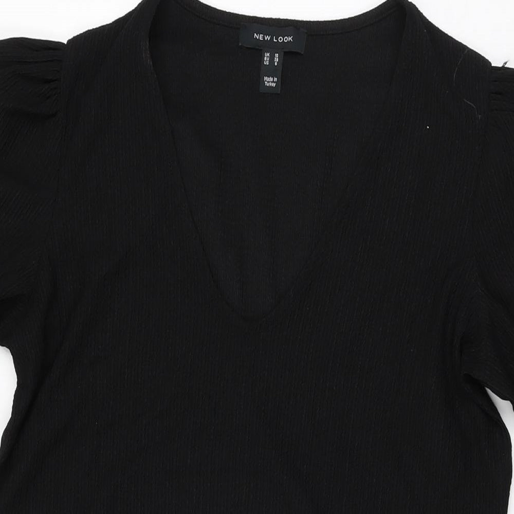 New Look Womens Black Polyester Shift Size 10 V-Neck Pullover