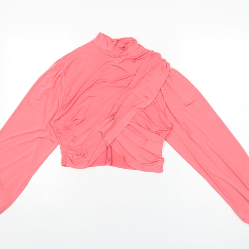Flounce Womens Pink Polyester Cropped T-Shirt Size 10 High Neck