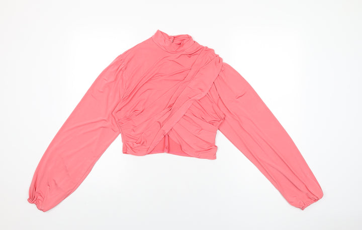 Flounce Womens Pink Polyester Cropped T-Shirt Size 10 High Neck