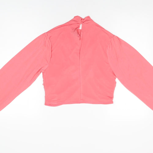 Flounce Womens Pink Polyester Cropped T-Shirt Size 10 High Neck