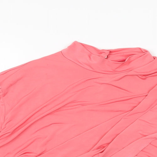 Flounce Womens Pink Polyester Cropped T-Shirt Size 10 High Neck
