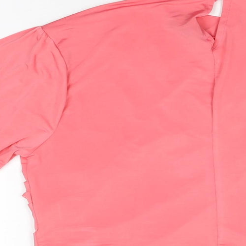 Flounce Womens Pink Polyester Cropped T-Shirt Size 10 High Neck