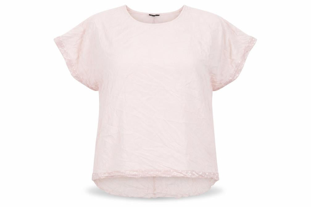 Front view of Izabel London women’s pink polyester basic t-shirt, size UK 18, round neck