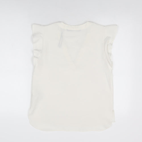 Zara Womens White Polyester Basic T-Shirt Size S V-Neck