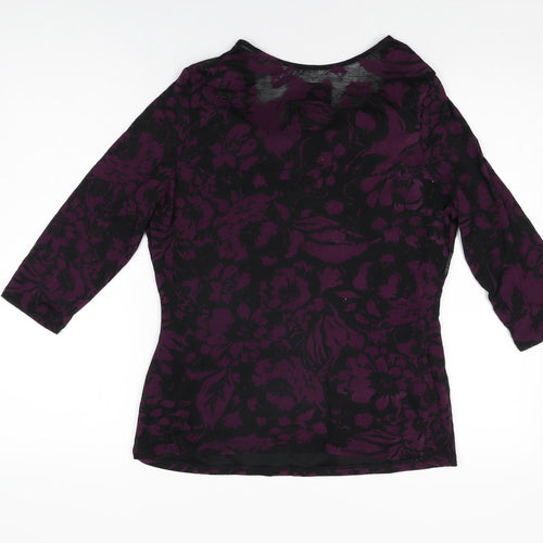 Betty Jackson Black Womens Black Floral Polyester Basic T-Shirt Size 16 Cowl Neck