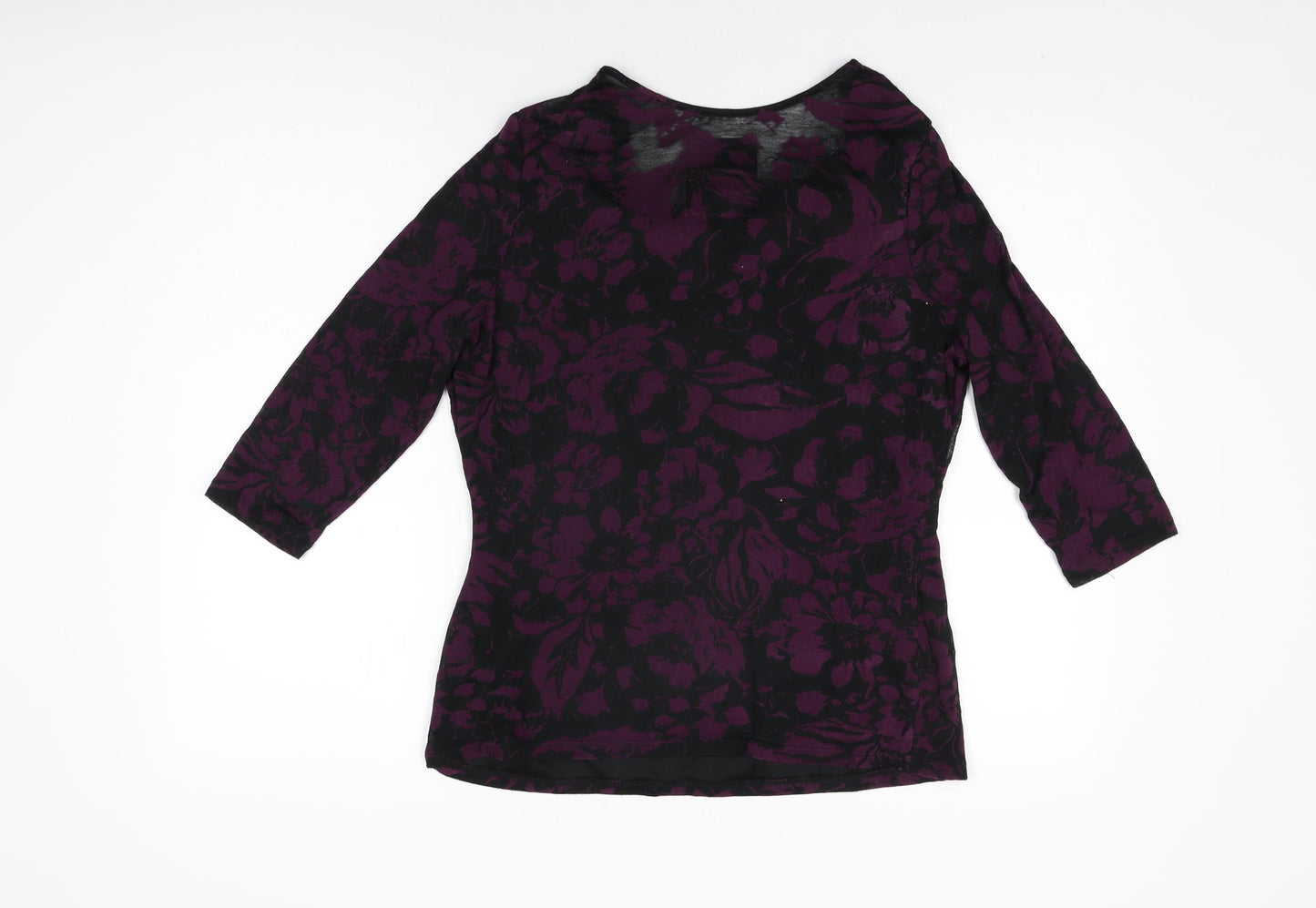 Betty Jackson Black Womens Black Floral Polyester Basic T-Shirt Size 16 Cowl Neck