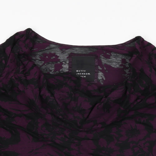 Betty Jackson Black Womens Black Floral Polyester Basic T-Shirt Size 16 Cowl Neck