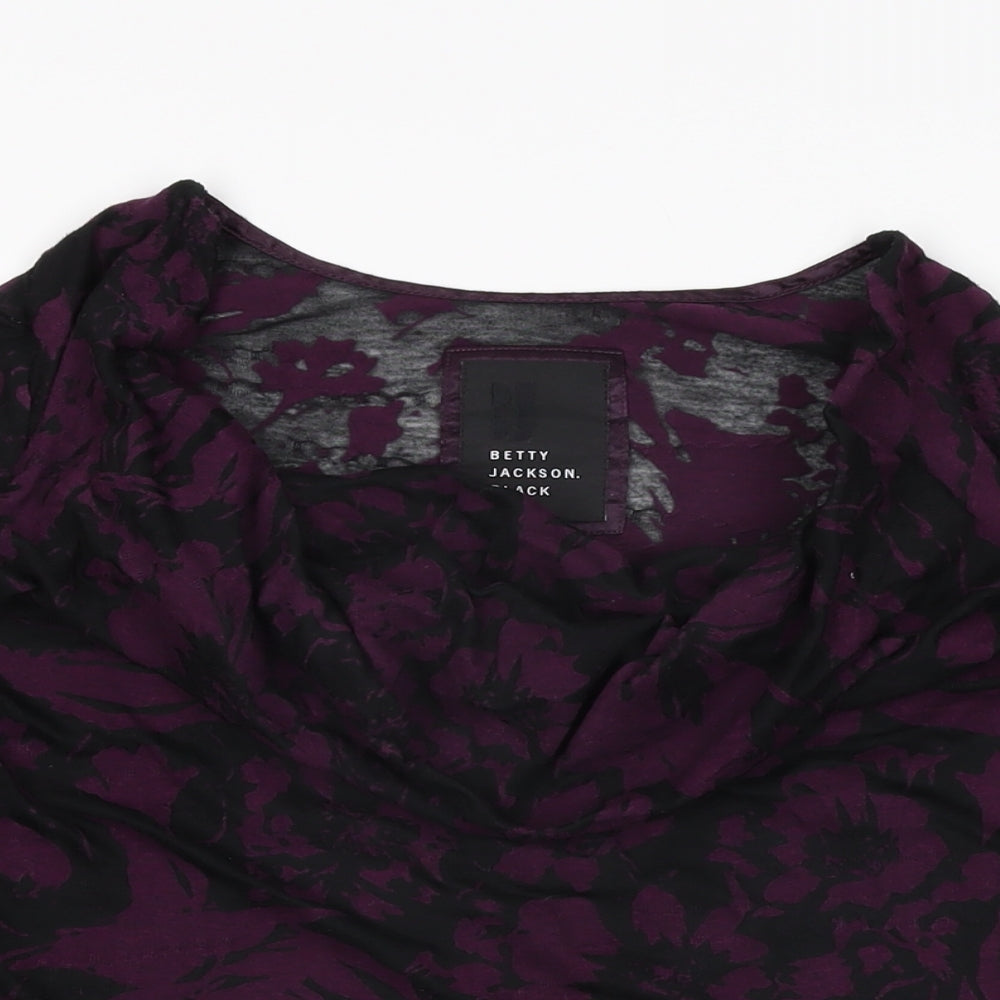 Betty Jackson Black Womens Black Floral Polyester Basic T-Shirt Size 16 Cowl Neck