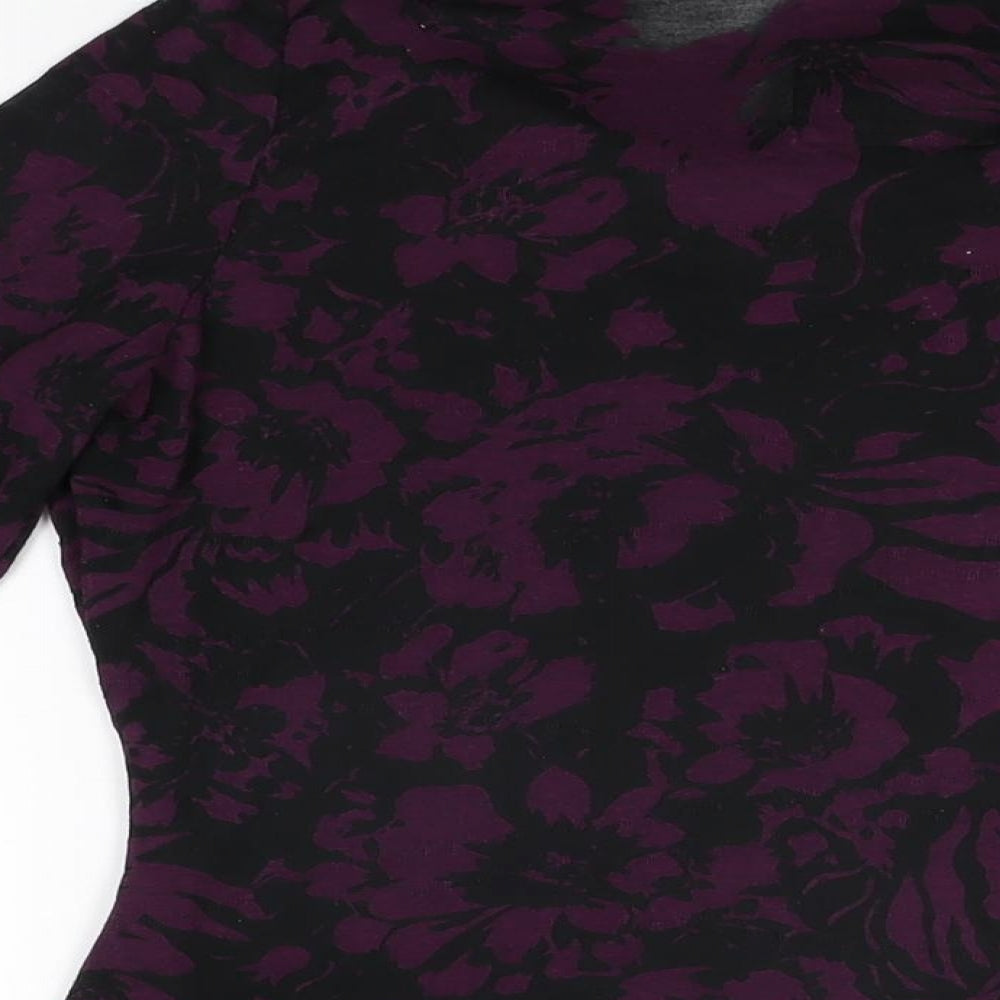 Betty Jackson Black Womens Black Floral Polyester Basic T-Shirt Size 16 Cowl Neck