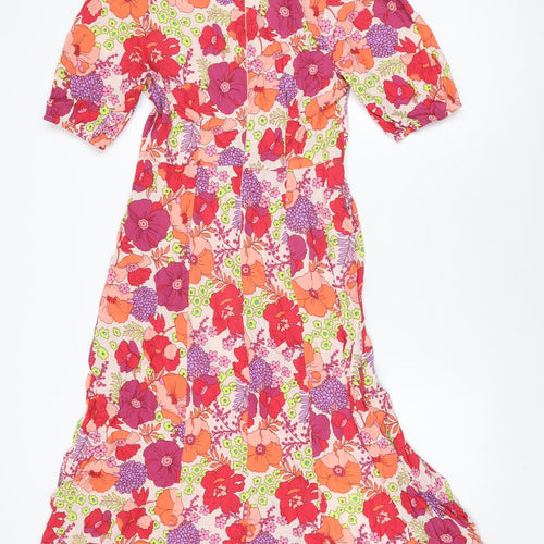 Feather & bone Womens Pink Floral Viscose A-Line Size 10 V-Neck Zip