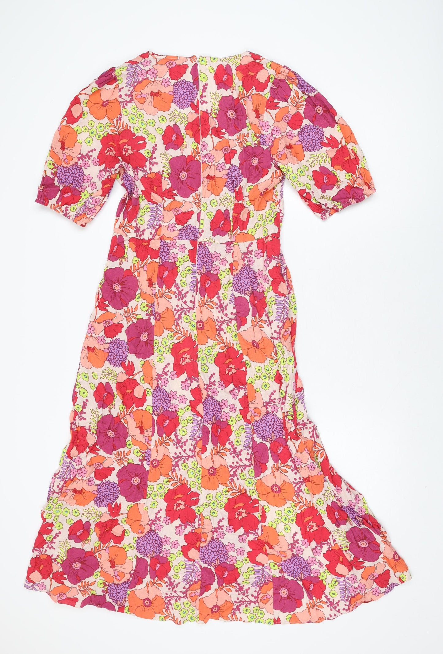 Feather & bone Womens Pink Floral Viscose A-Line Size 10 V-Neck Zip