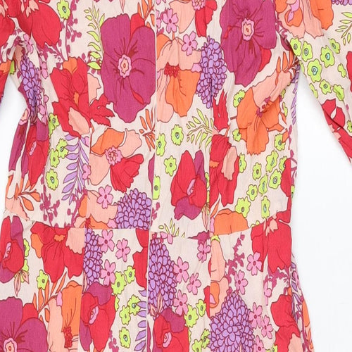 Feather & bone Womens Pink Floral Viscose A-Line Size 10 V-Neck Zip