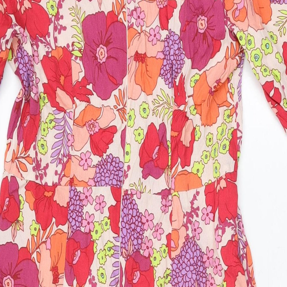 Feather & bone Womens Pink Floral Viscose A-Line Size 10 V-Neck Zip