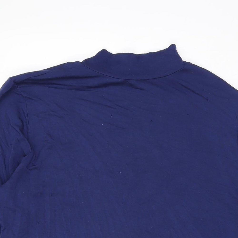 H by Halston Womens Blue Modal Basic T-Shirt Size M High Neck