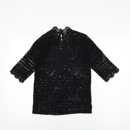 Zara Womens Black Geometric Polyester Basic T-Shirt Size M High Neck