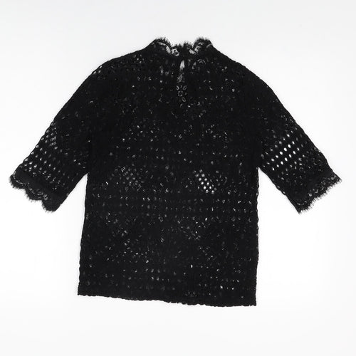 Zara Womens Black Geometric Polyester Basic T-Shirt Size M High Neck