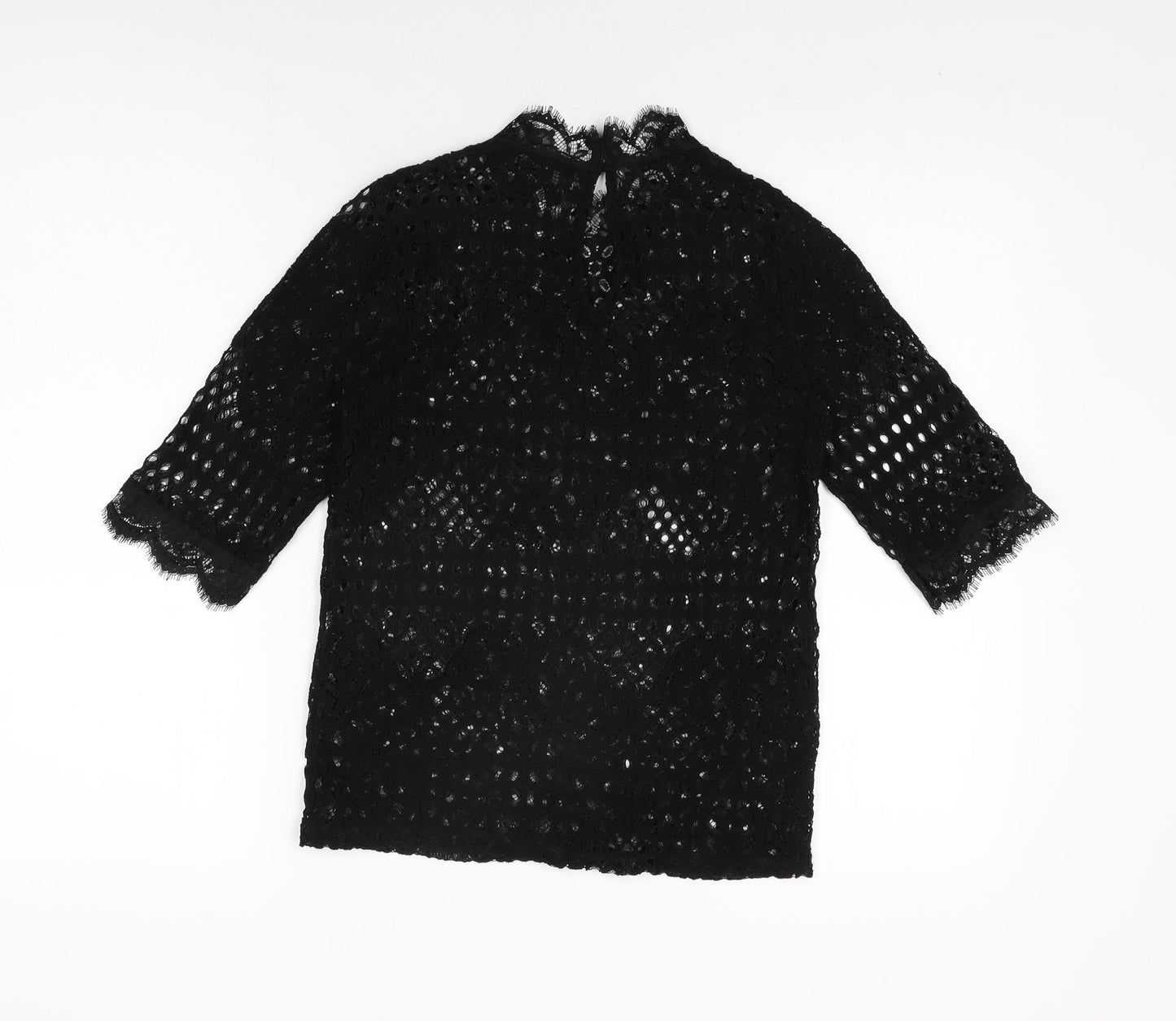 Zara Womens Black Geometric Polyester Basic T-Shirt Size M High Neck