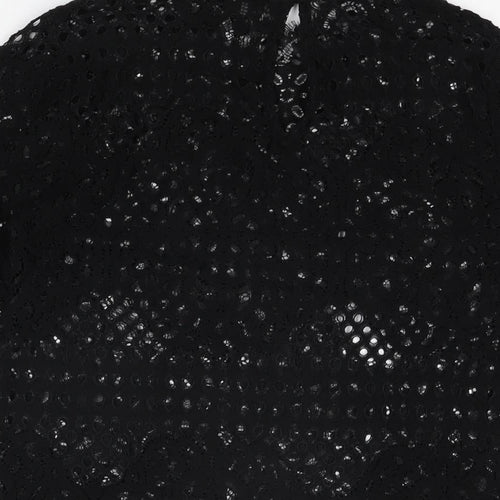Zara Womens Black Geometric Polyester Basic T-Shirt Size M High Neck