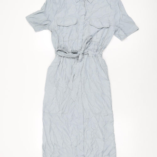 Honey& KOKO Womens Blue Cotton Shirt Dress Size S Collared Button
