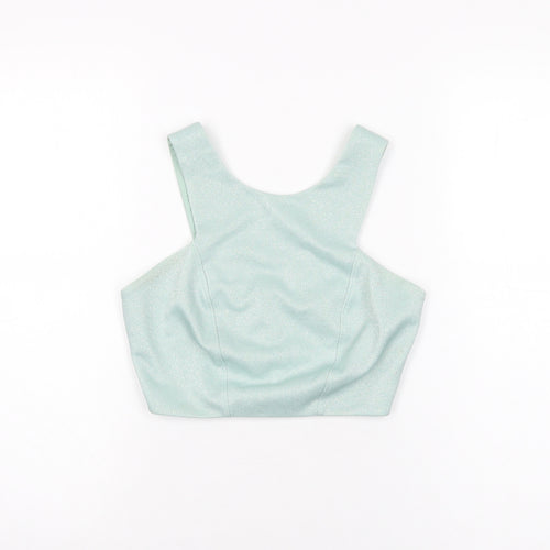 Topshop Womens Blue Viscose Cropped T-Shirt Size 10 Round Neck