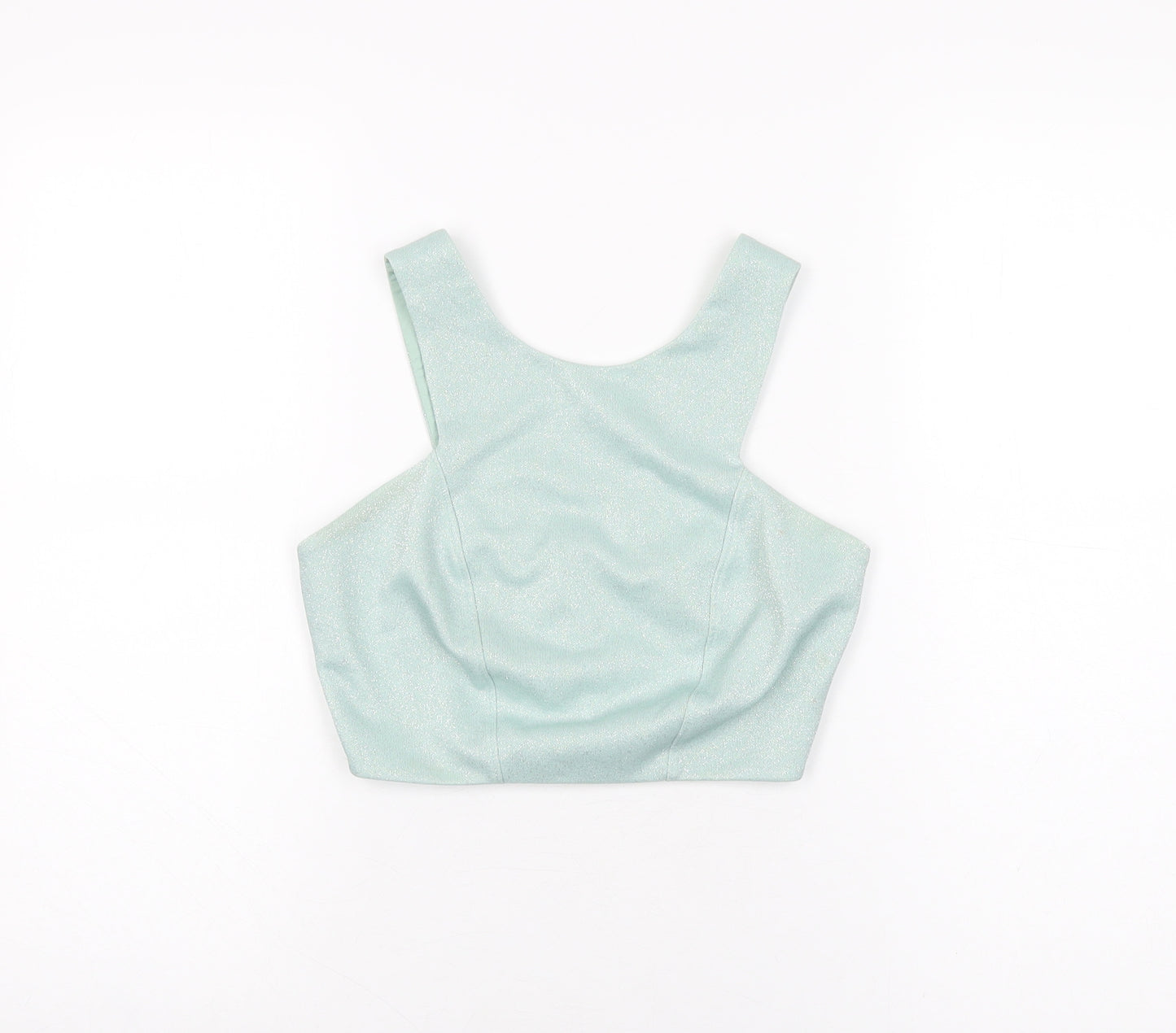 Topshop Womens Blue Viscose Cropped T-Shirt Size 10 Round Neck