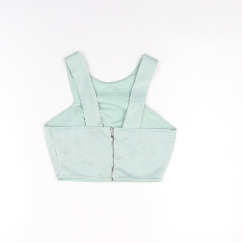 Topshop Womens Blue Viscose Cropped T-Shirt Size 10 Round Neck