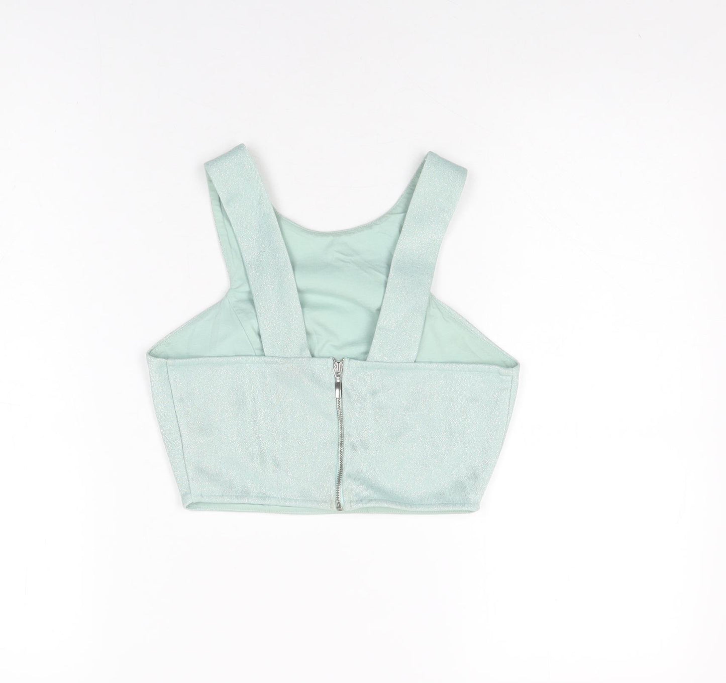 Topshop Womens Blue Viscose Cropped T-Shirt Size 10 Round Neck