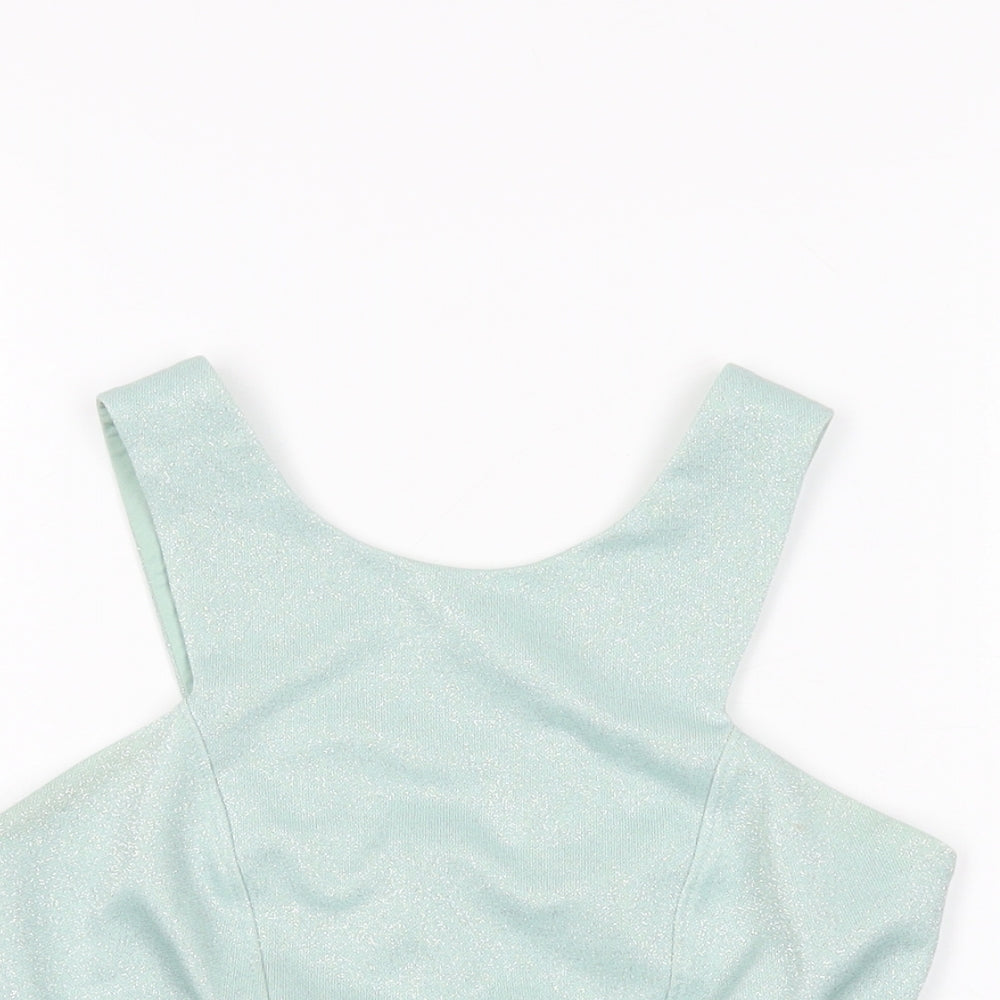 Topshop Womens Blue Viscose Cropped T-Shirt Size 10 Round Neck