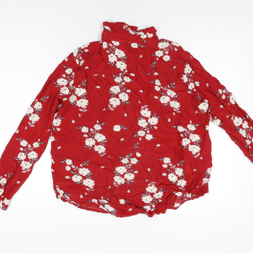 H&M Womens Red Floral Viscose Basic Button-Up Size 12 Collared