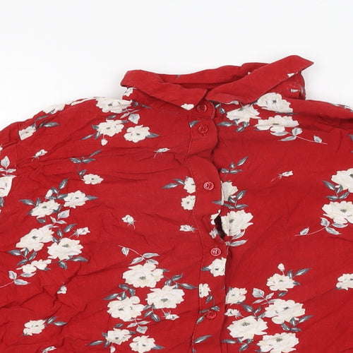 H&M Womens Red Floral Viscose Basic Button-Up Size 12 Collared