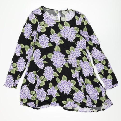 MINKPINK Womens Black Floral Viscose Shift Size M Round Neck Button
