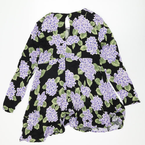 MINKPINK Womens Black Floral Viscose Shift Size M Round Neck Button