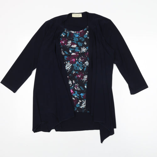 Kate Lilly Womens Blue Floral Polyester Basic T-Shirt Size 10 Round Neck